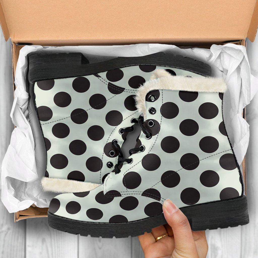 Vintage White Black Polka dot Pattern Print Comfy Winter Boots-grizzshop