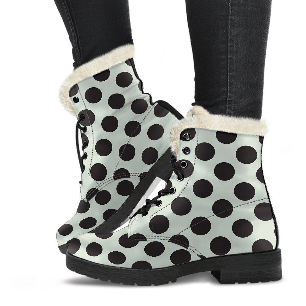 Vintage White Black Polka dot Pattern Print Comfy Winter Boots-grizzshop