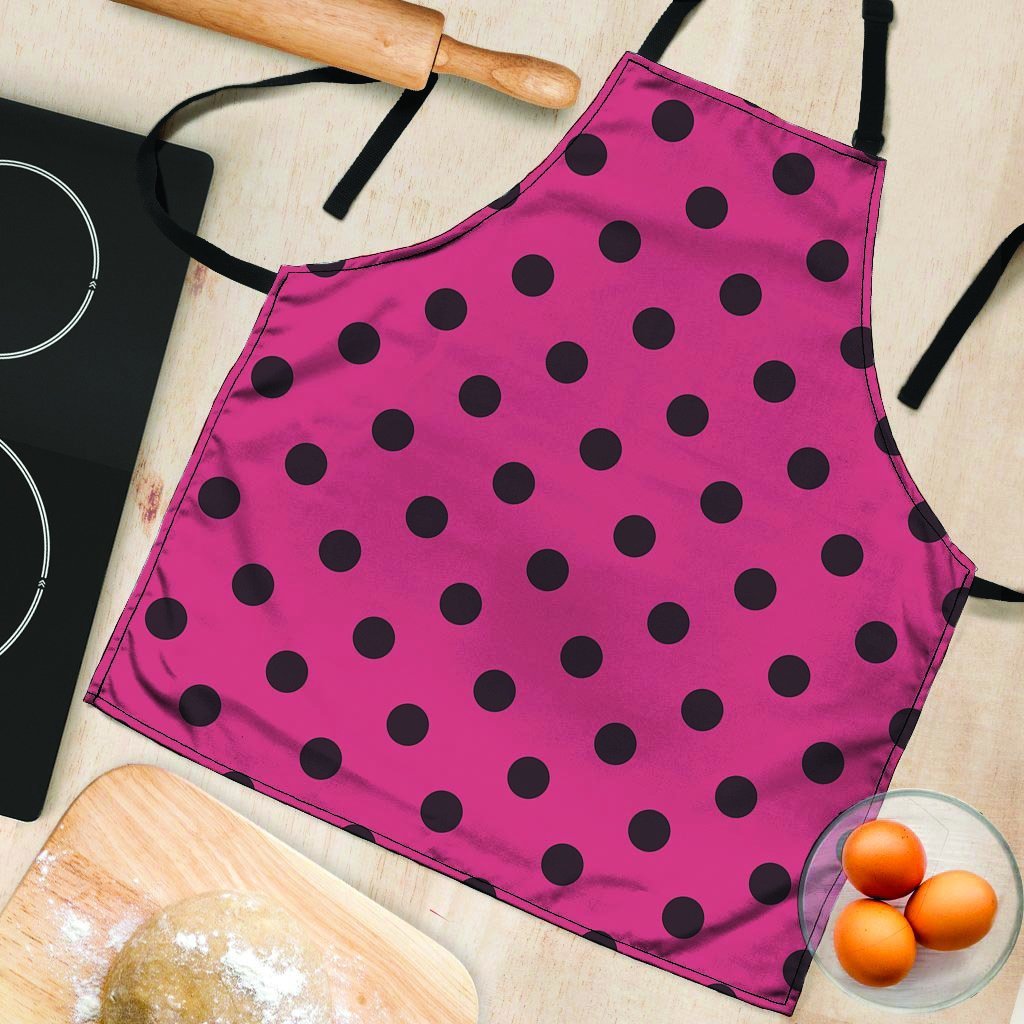 Vintage Pink And Black Polka Dot Women's Apron-grizzshop