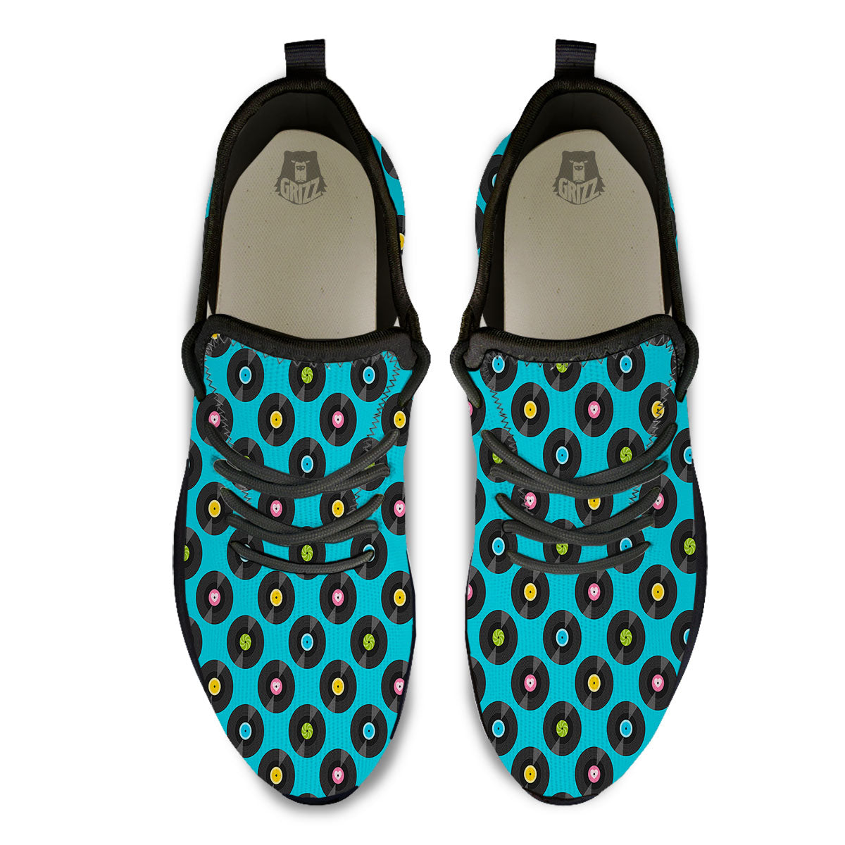 Vinyl Record Blue Print Pattern Black Athletic Shoes-grizzshop