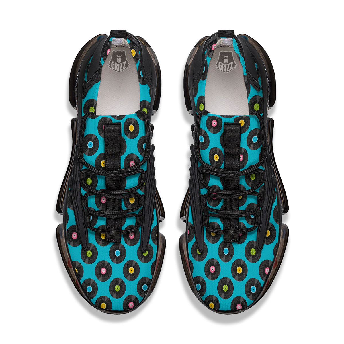 Vinyl Record Blue Print Pattern Black Gym Shoes-grizzshop