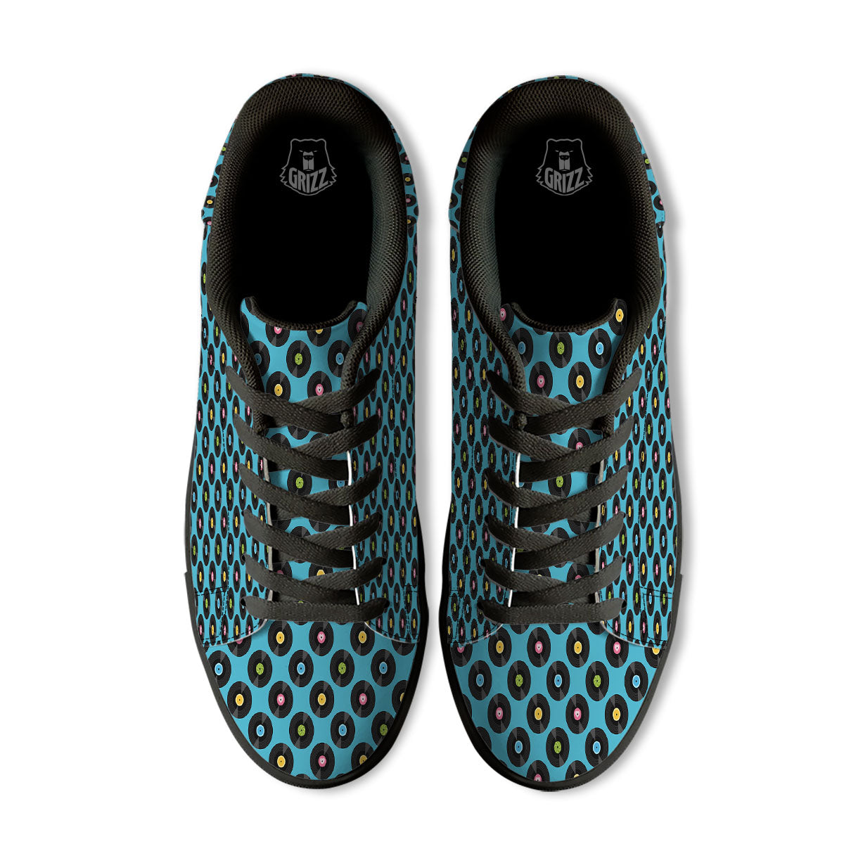Vinyl Record Blue Print Pattern Black Low Top Sneakers-grizzshop