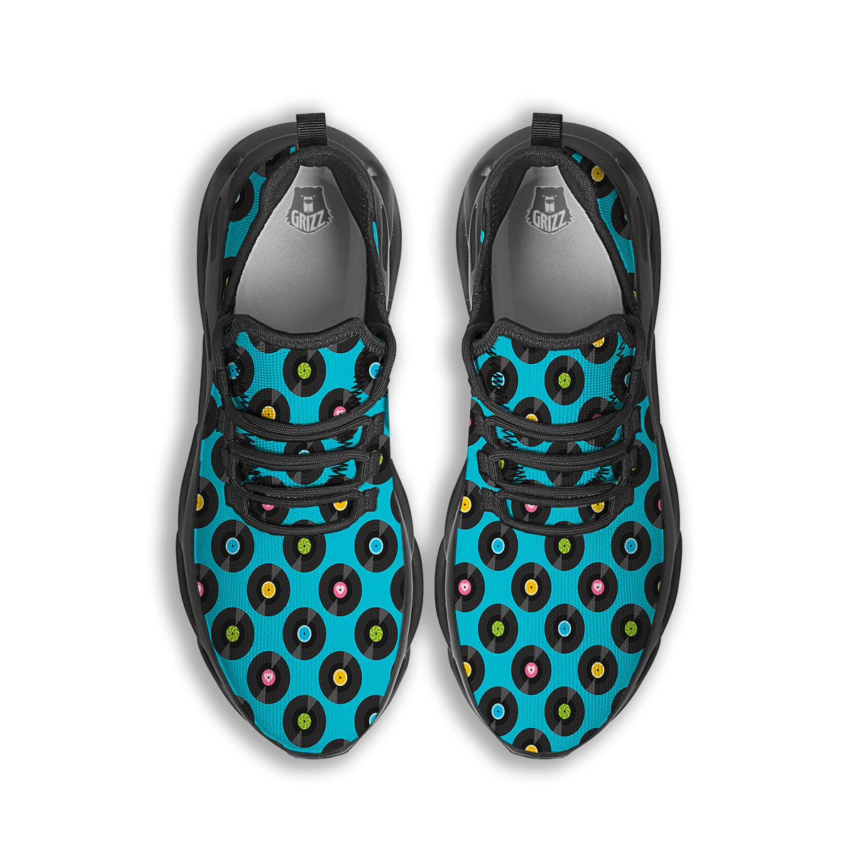 Vinyl Record Blue Print Pattern Black Running Shoes-grizzshop