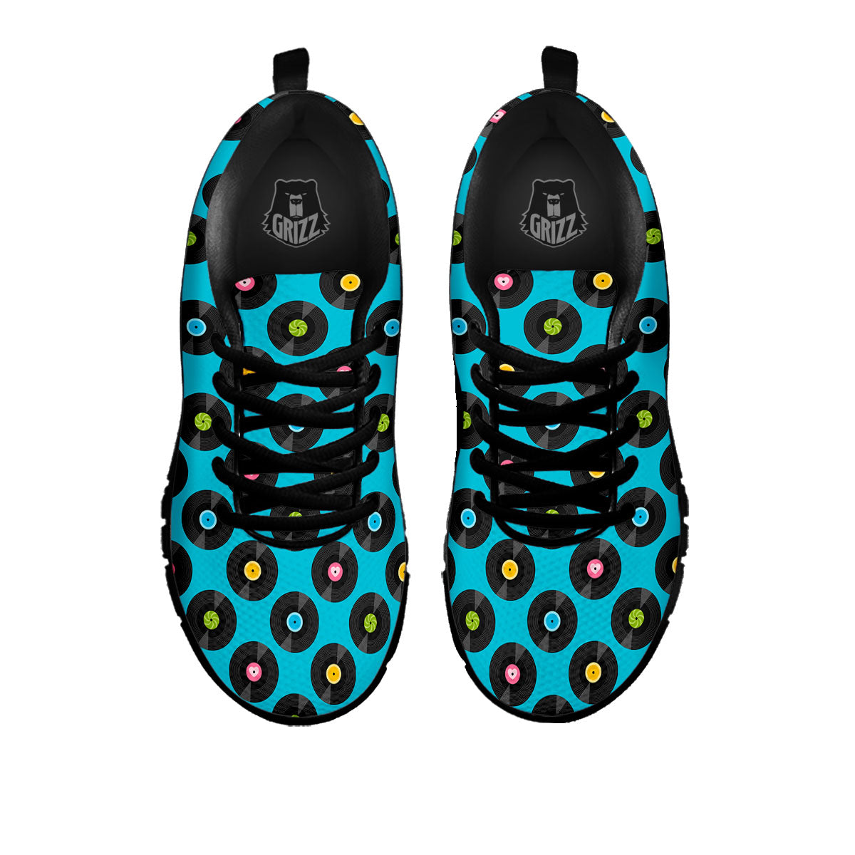 Vinyl Record Blue Print Pattern Black Sneaker-grizzshop