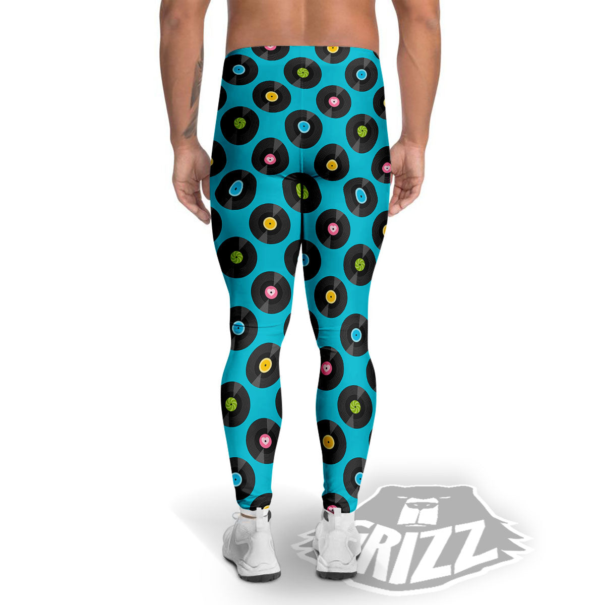 Vinyl Record Blue Print Pattern Men's Leggings-grizzshop
