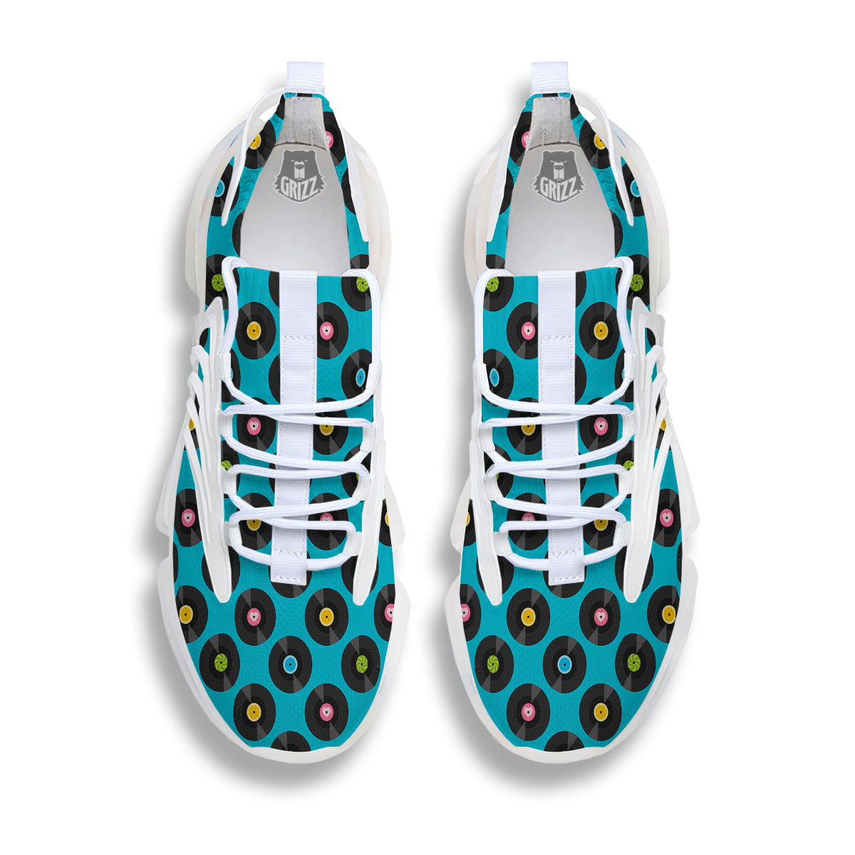 Vinyl Record Blue Print Pattern White Gym Shoes-grizzshop