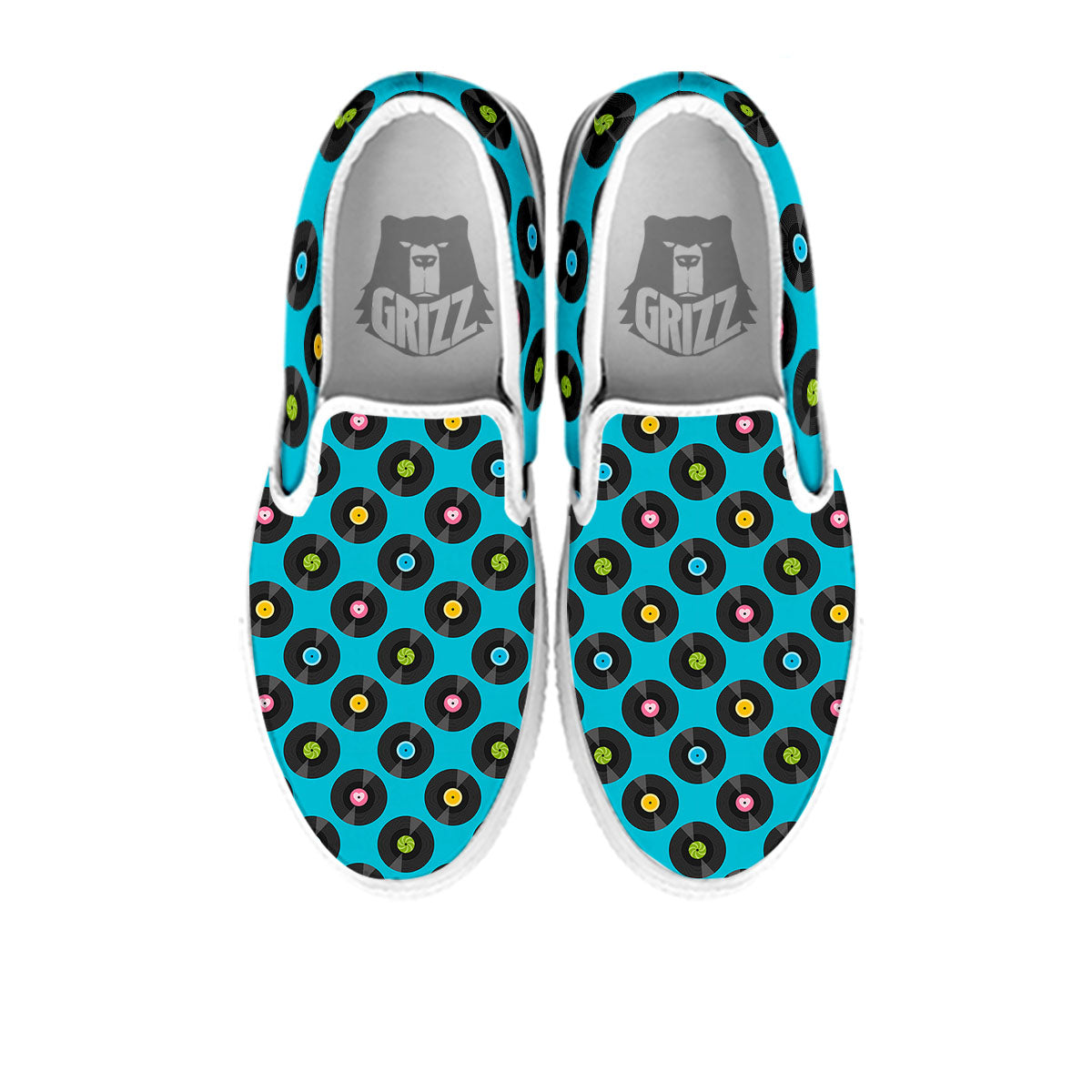 Vinyl Record Blue Print Pattern White Slip On Shoes-grizzshop