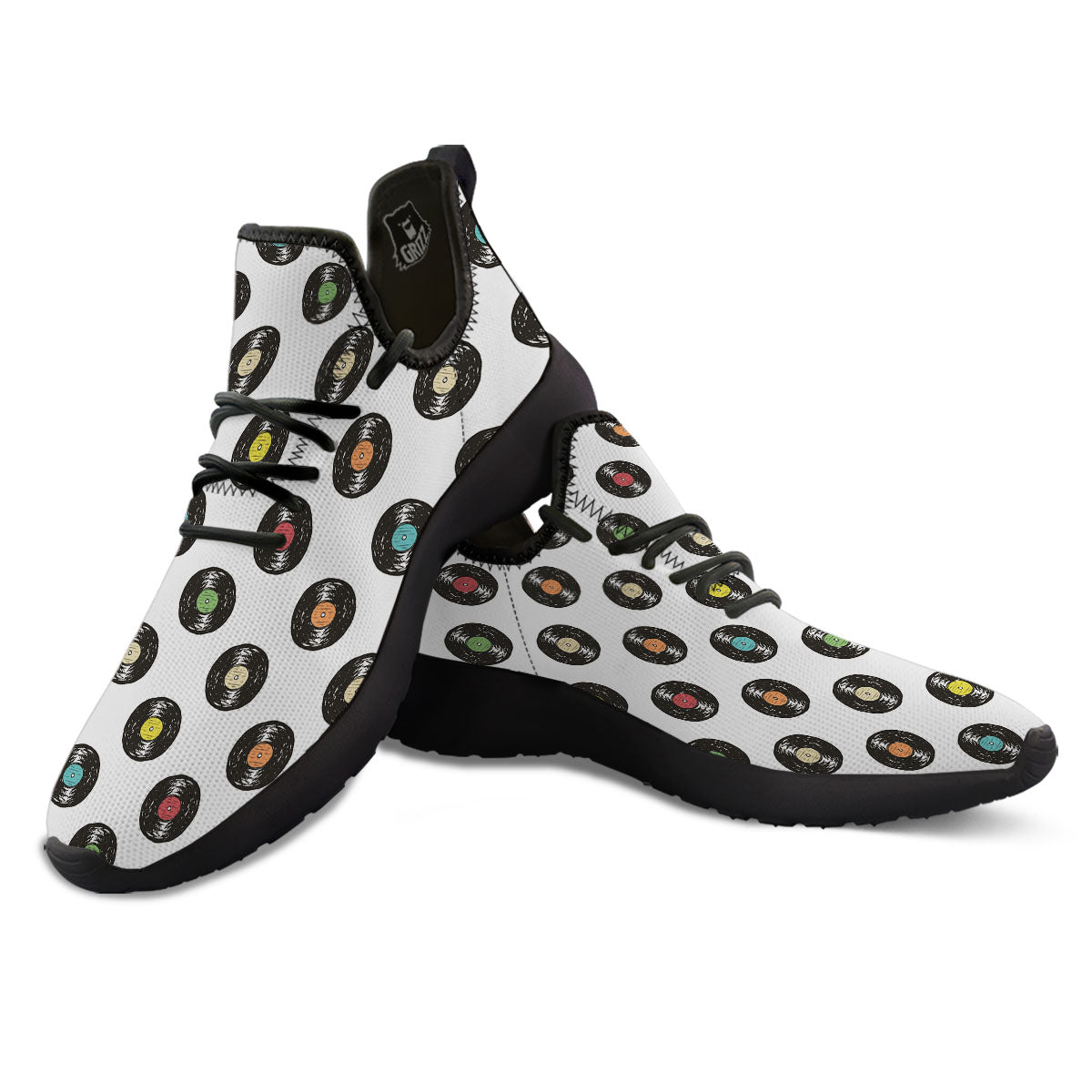 Vinyl Record Hand Drawn Print Pattern Black Athletic Shoes-grizzshop