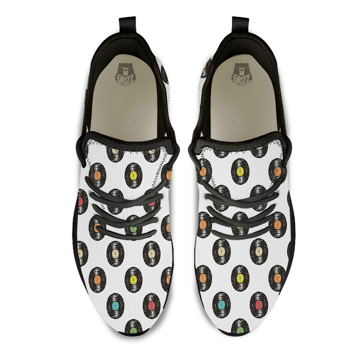 Vinyl Record Hand Drawn Print Pattern Black Athletic Shoes-grizzshop