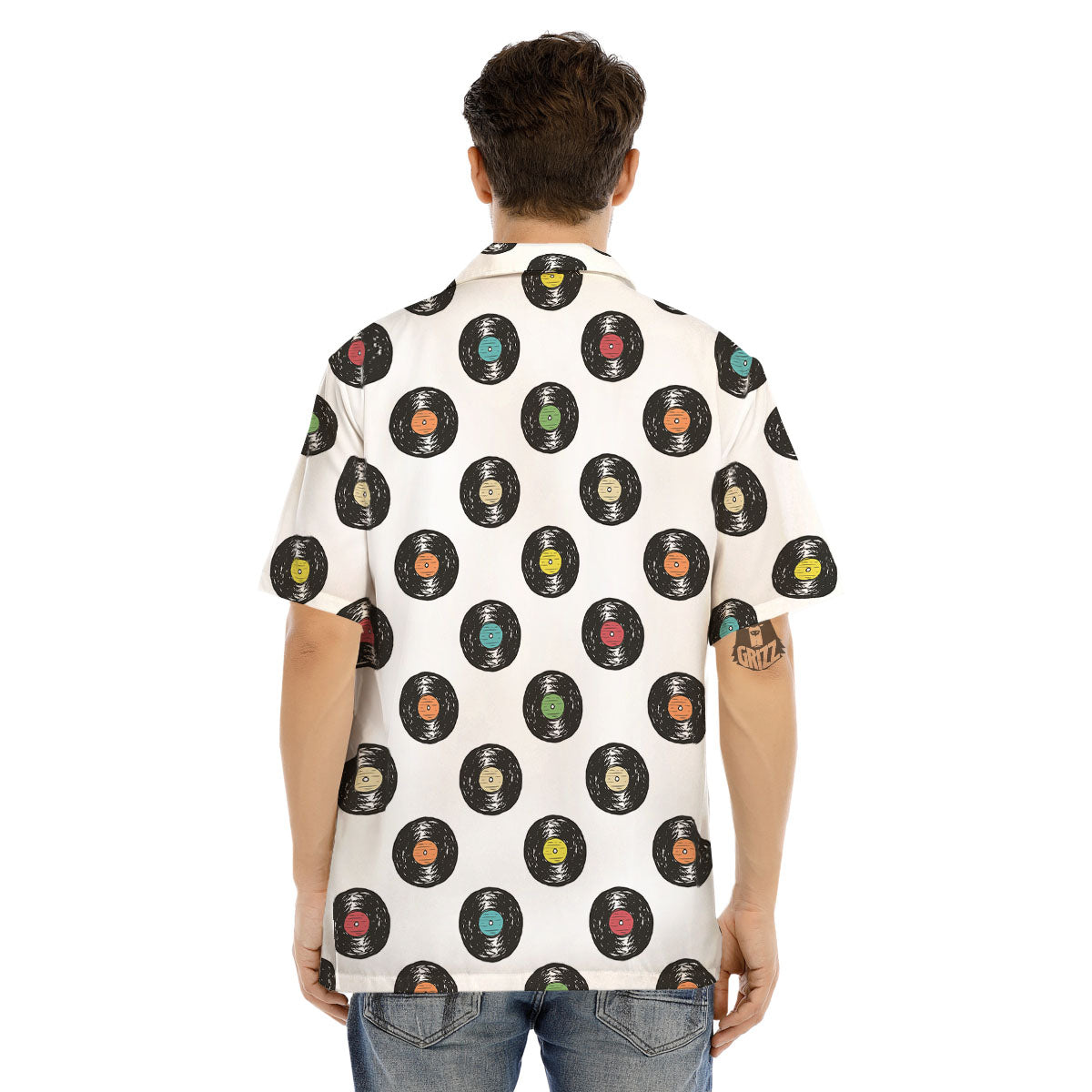 Vinyl Record Hand Drawn Print Pattern Men's Hawaiian Shirt-grizzshop