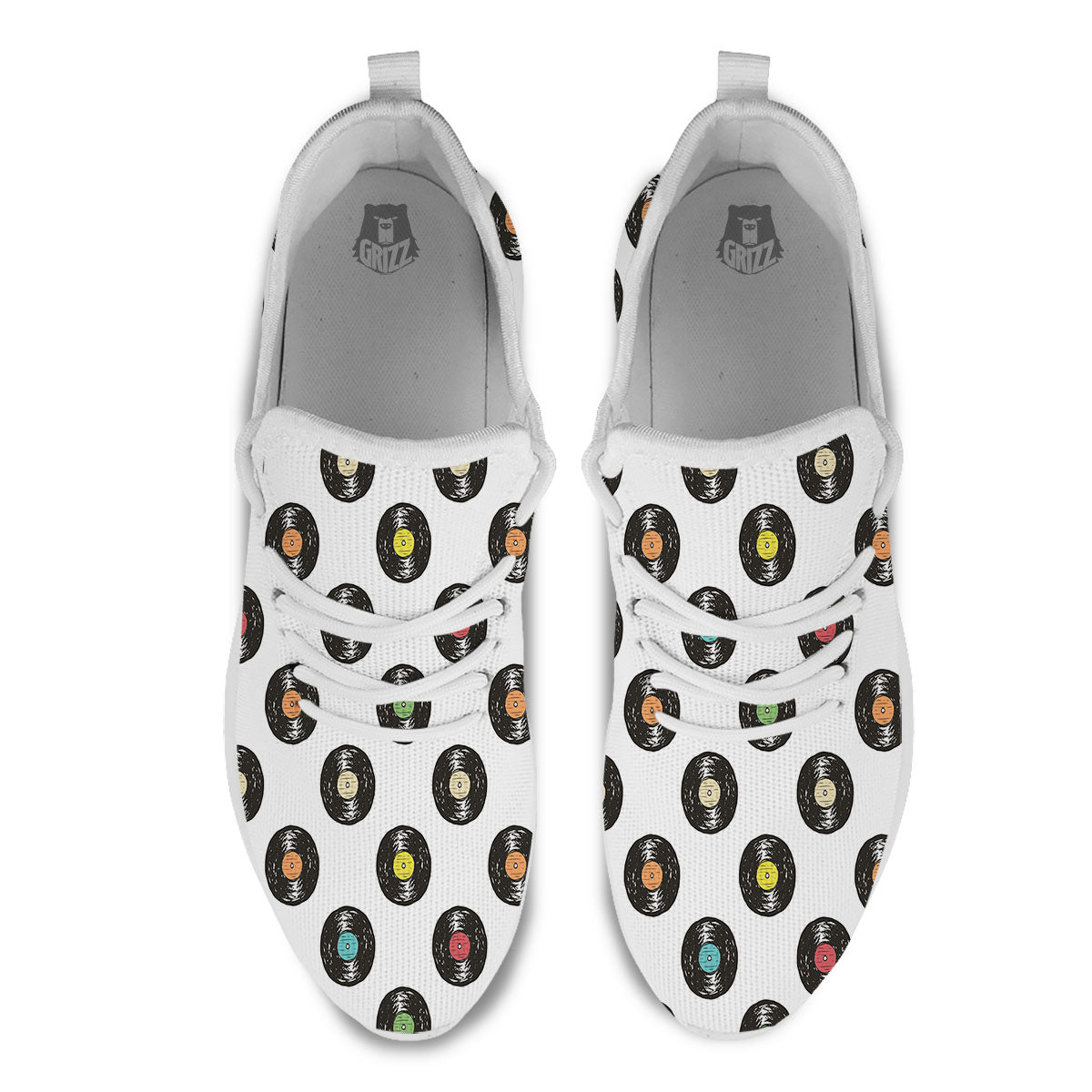 Vinyl Record Hand Drawn Print Pattern White Athletic Shoes-grizzshop