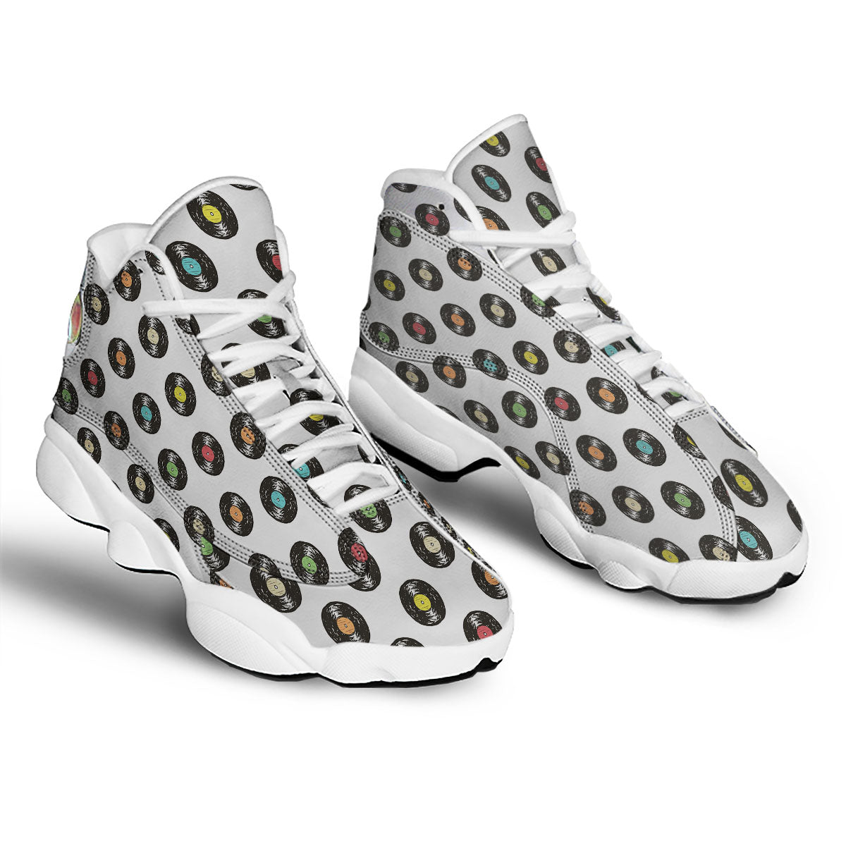 Vinyl Record Hand Drawn Print Pattern White Basketball Shoes-grizzshop