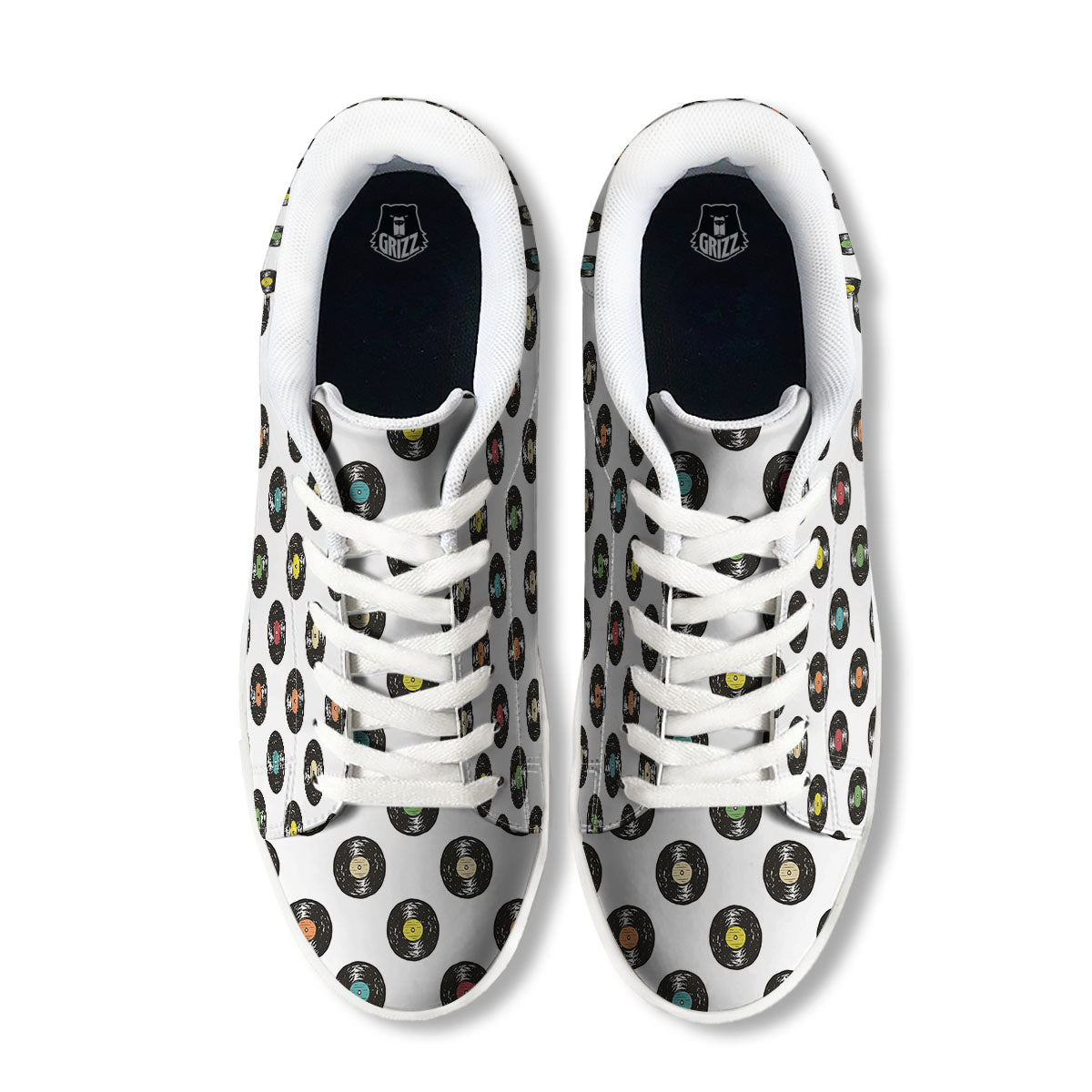 Vinyl Record Hand Drawn Print Pattern White Low Top Sneakers-grizzshop