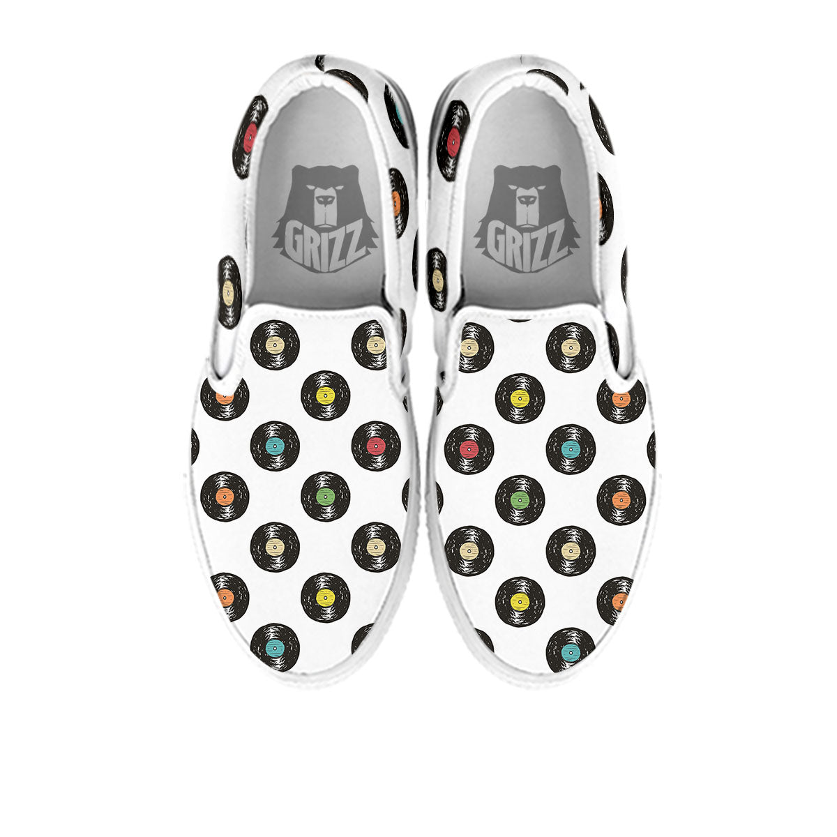Vinyl Record Hand Drawn Print Pattern White Slip On Shoes-grizzshop