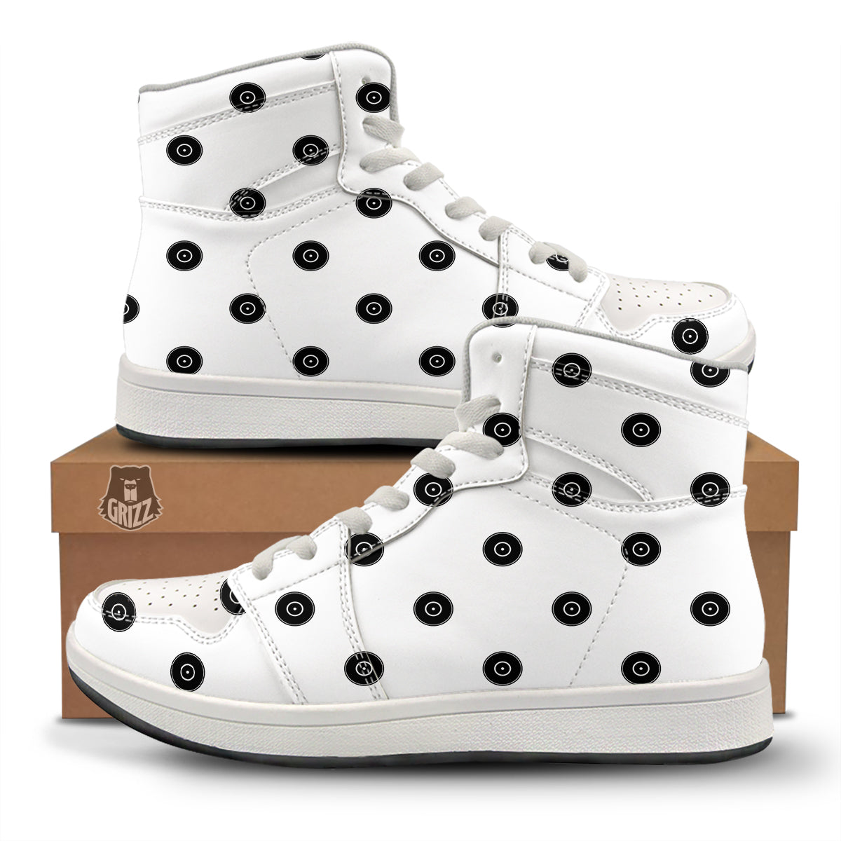 Vinyl White And Black Print Pattern High Top Sneakers-grizzshop