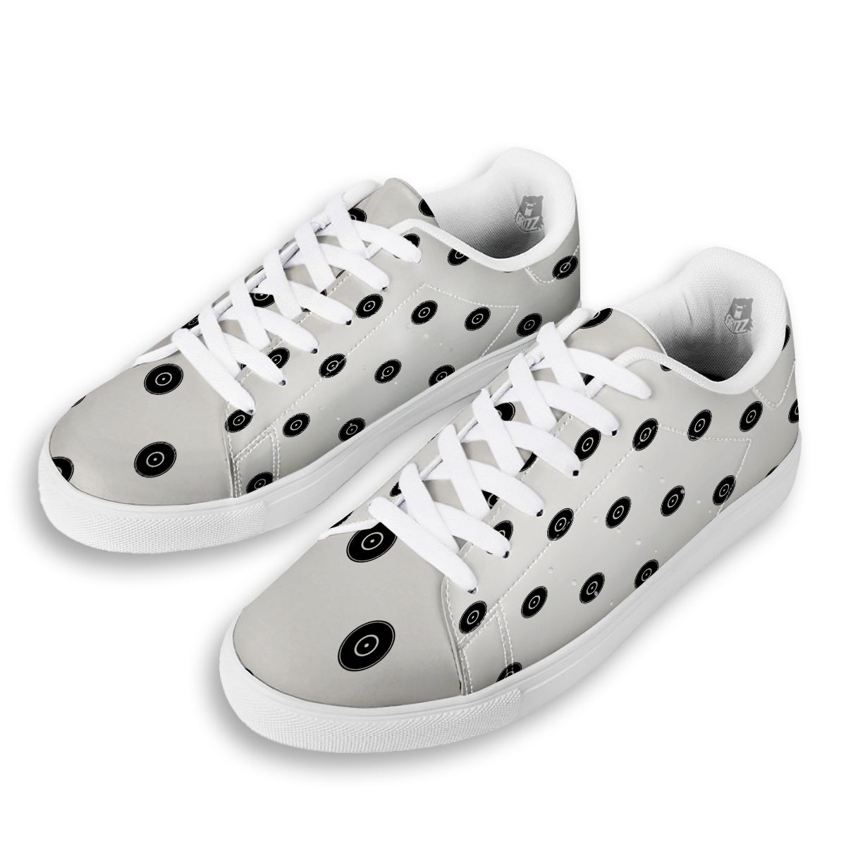 Vinyl White And Black Print Pattern White Low Top Sneakers-grizzshop