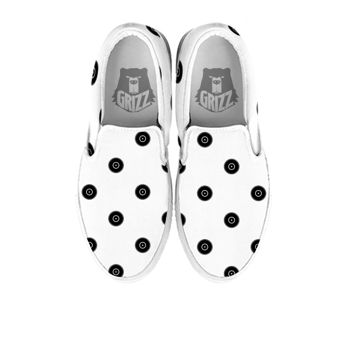 Vinyl White And Black Print Pattern White Slip On Shoes-grizzshop