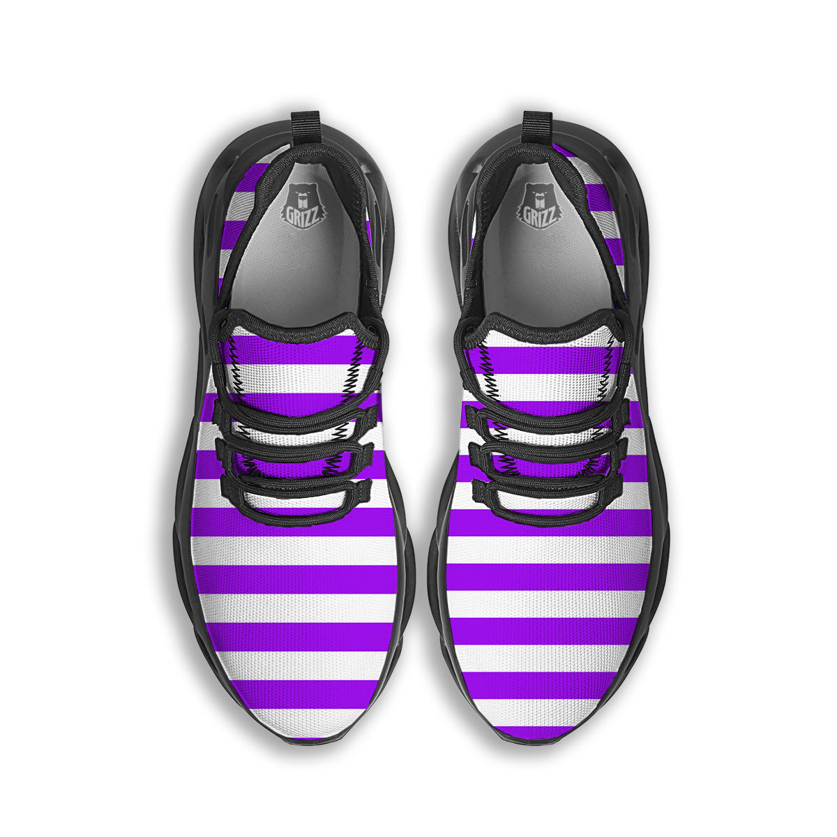 Violet Color Striped Print Black Running Shoes-grizzshop