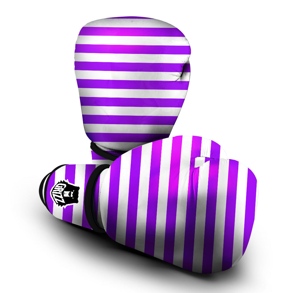 Violet Color Striped Print Boxing Gloves-grizzshop