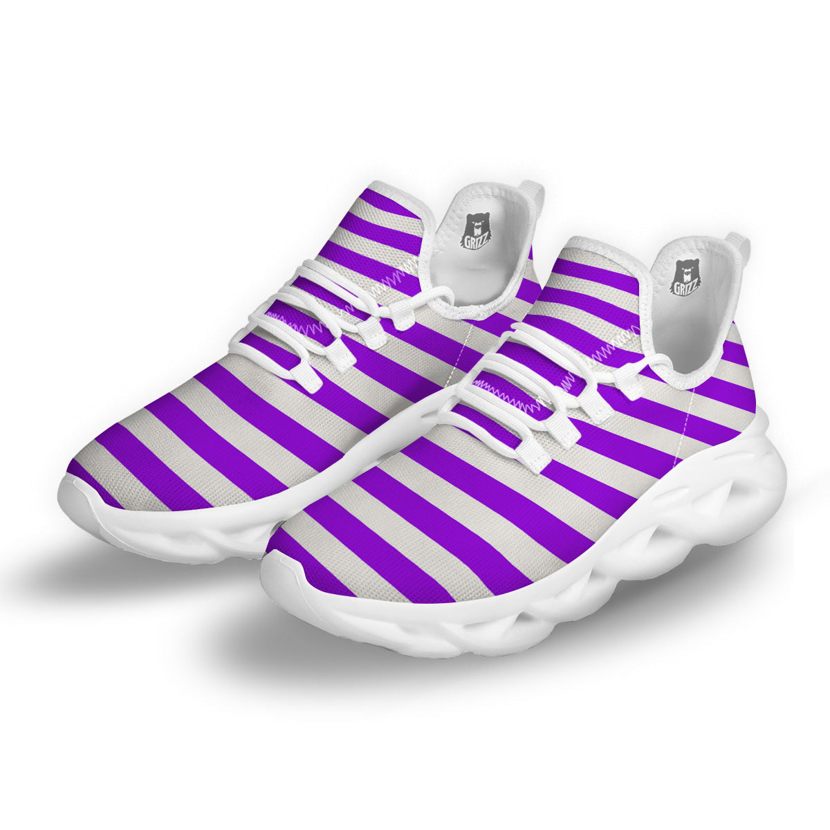 Violet Color Striped Print White Running Shoes-grizzshop
