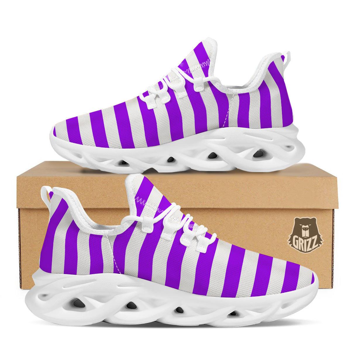 Violet Color Striped Print White Running Shoes-grizzshop