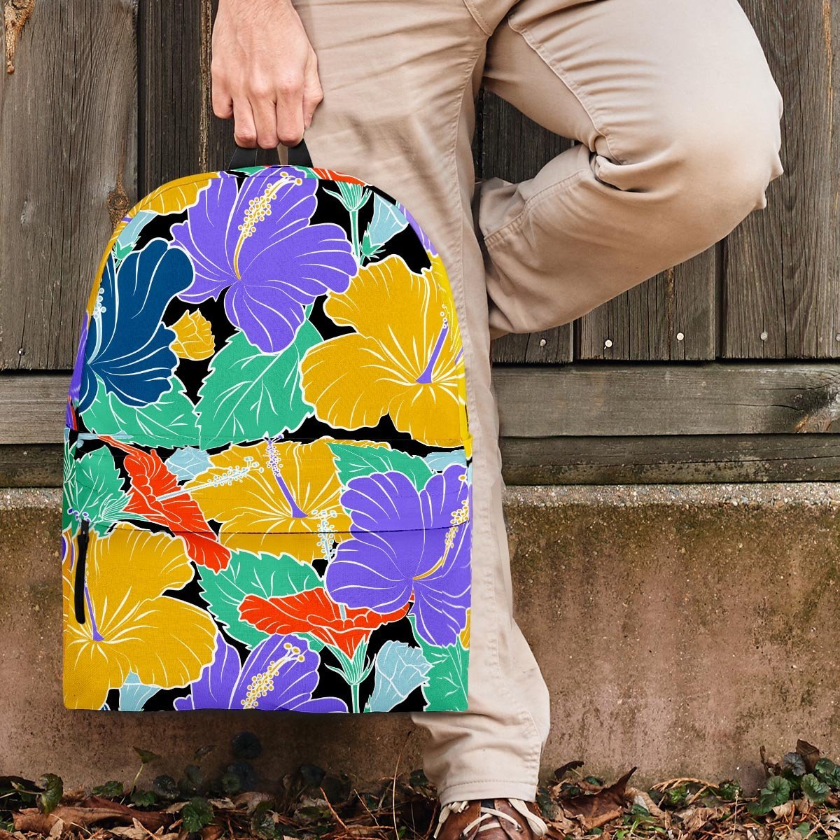 Violet Hibiscus Flower Hawaiian Print Backpack-grizzshop