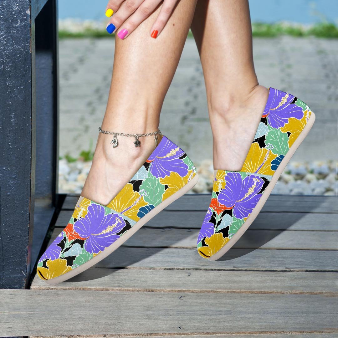 Violet Hibiscus Flower Hawaiian Print Canvas Shoes-grizzshop