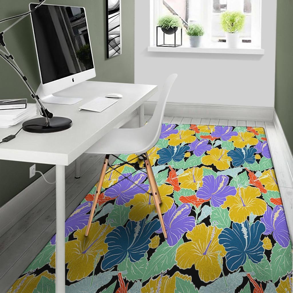 Violet Hibiscus Flower Hawaiian Print Floor Mat-grizzshop