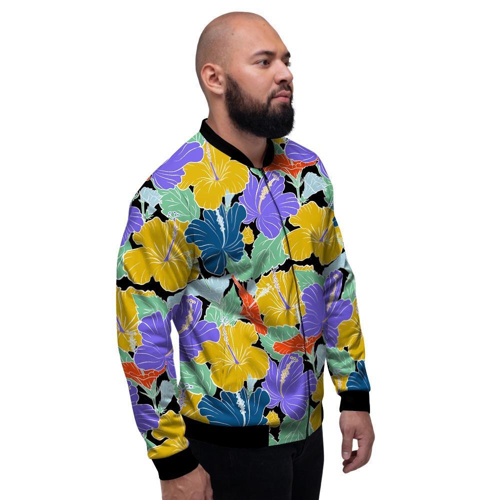Violet Hibiscus Flower Hawaiian Print Men's Bomber Jacket-grizzshop