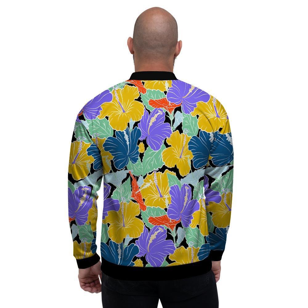 Violet Hibiscus Flower Hawaiian Print Men's Bomber Jacket-grizzshop