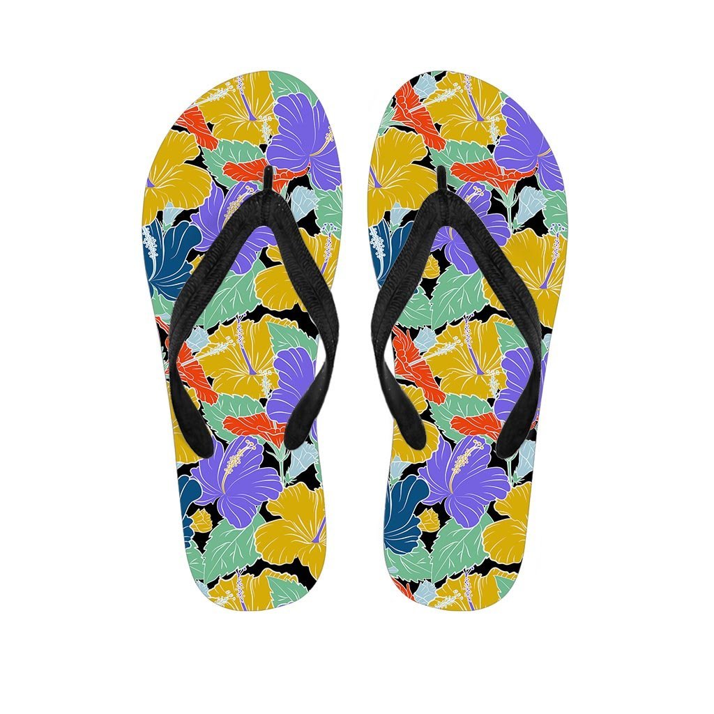 Violet Hibiscus Flower Hawaiian Print Men's Flip Flops-grizzshop