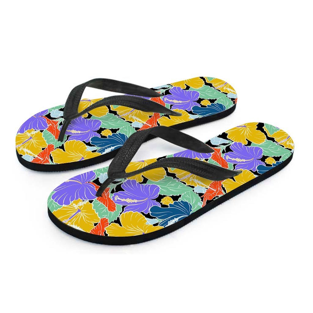Violet Hibiscus Flower Hawaiian Print Men's Flip Flops-grizzshop