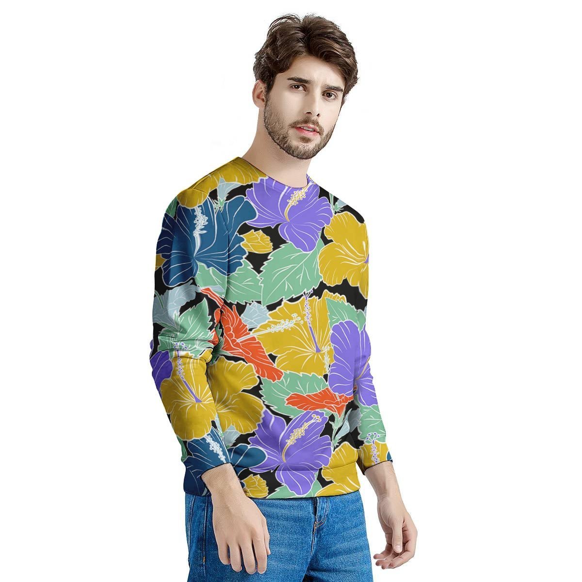 Violet Hibiscus Flower Hawaiian Print Men's Sweatshirt-grizzshop