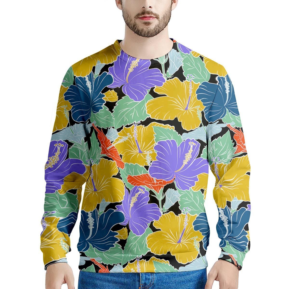 Violet Hibiscus Flower Hawaiian Print Men's Sweatshirt-grizzshop