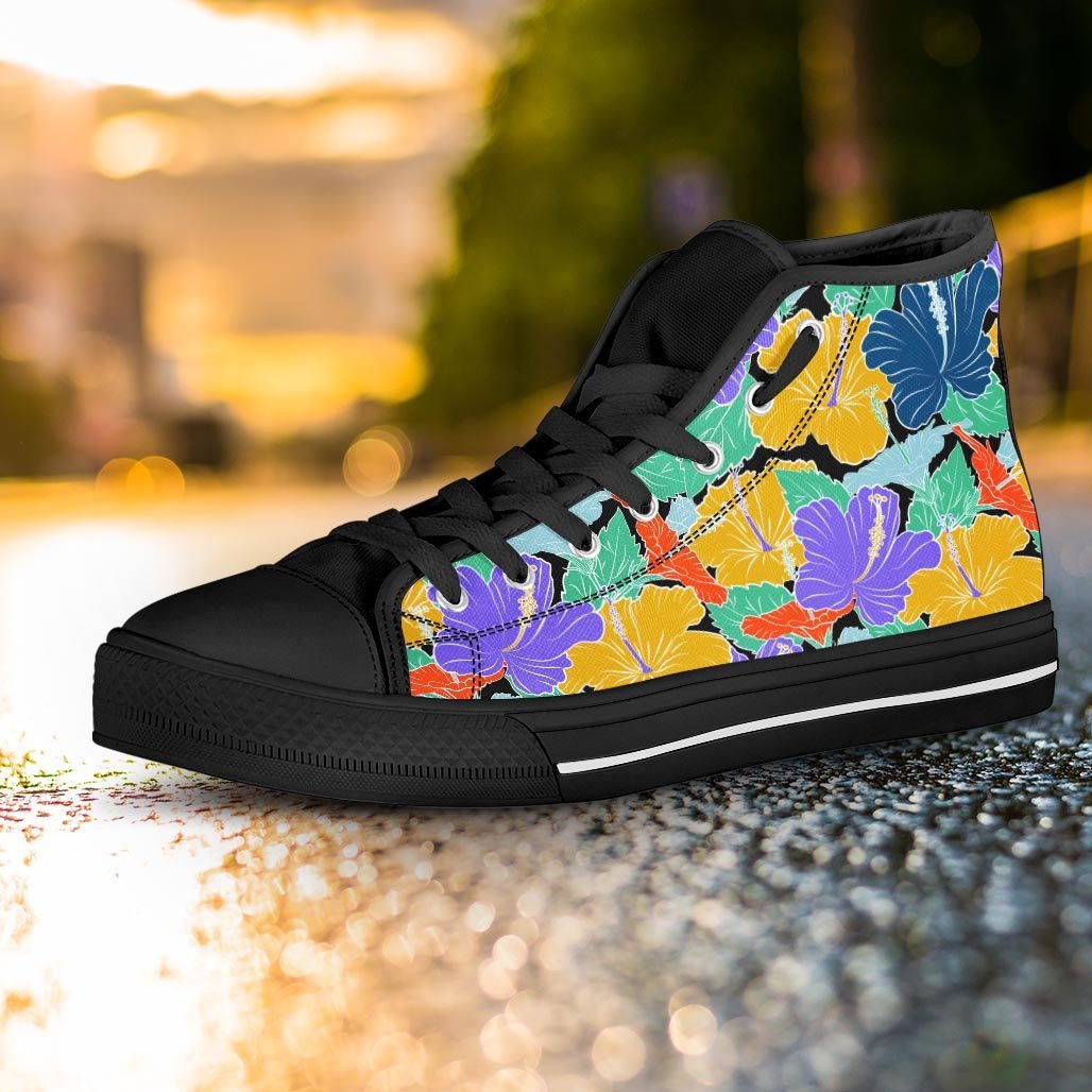 Violet Hibiscus Flower Hawaiian Print Women's High Top Shoes-grizzshop
