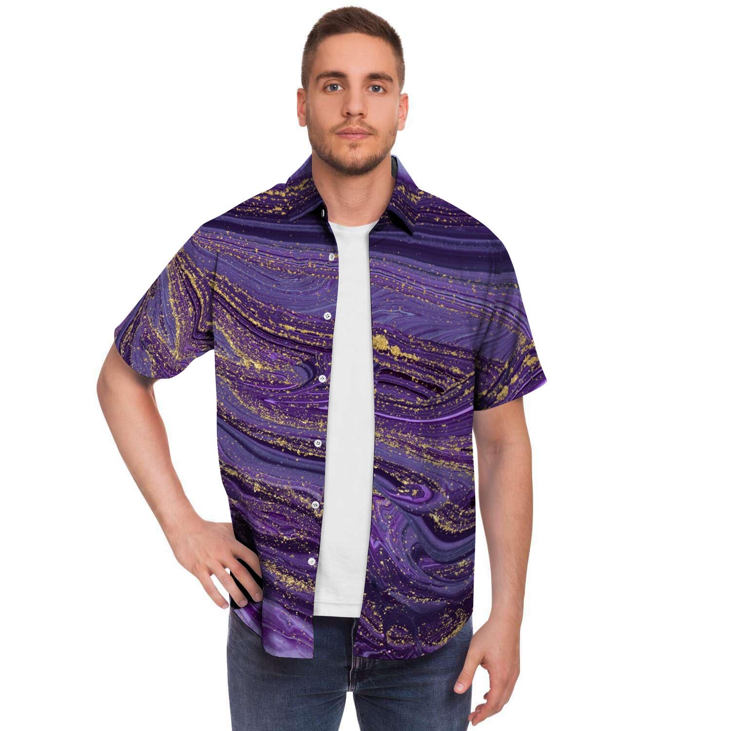 Violet Marble Men's Short Sleeve Shirt-grizzshop