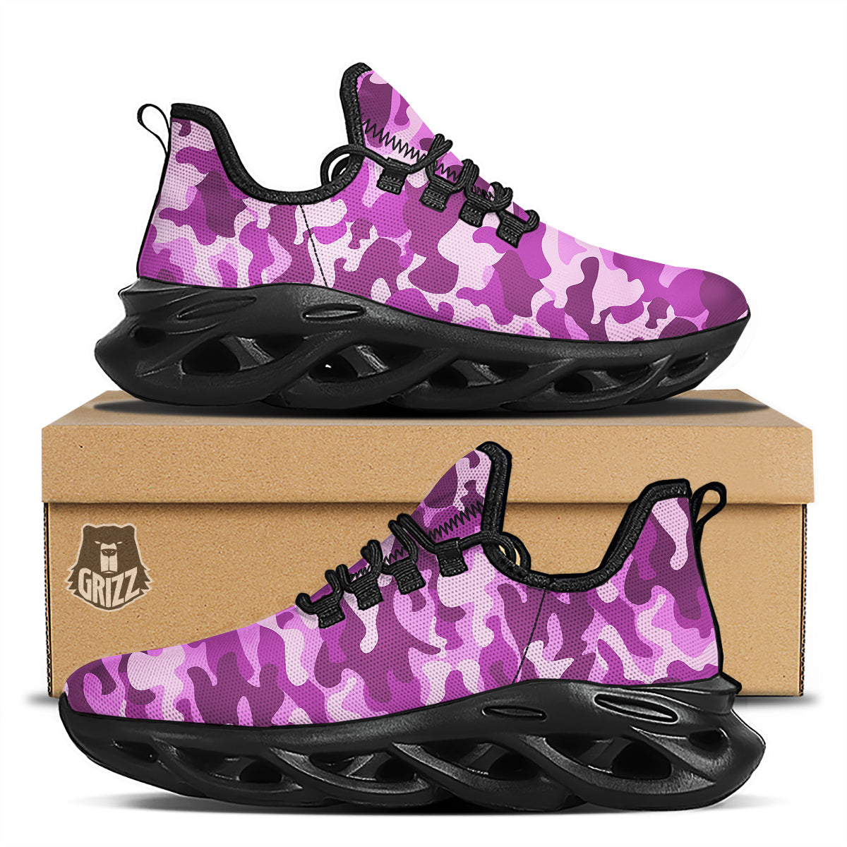 Violet Purple Camo And Camouflage Print Black Running Shoes-grizzshop