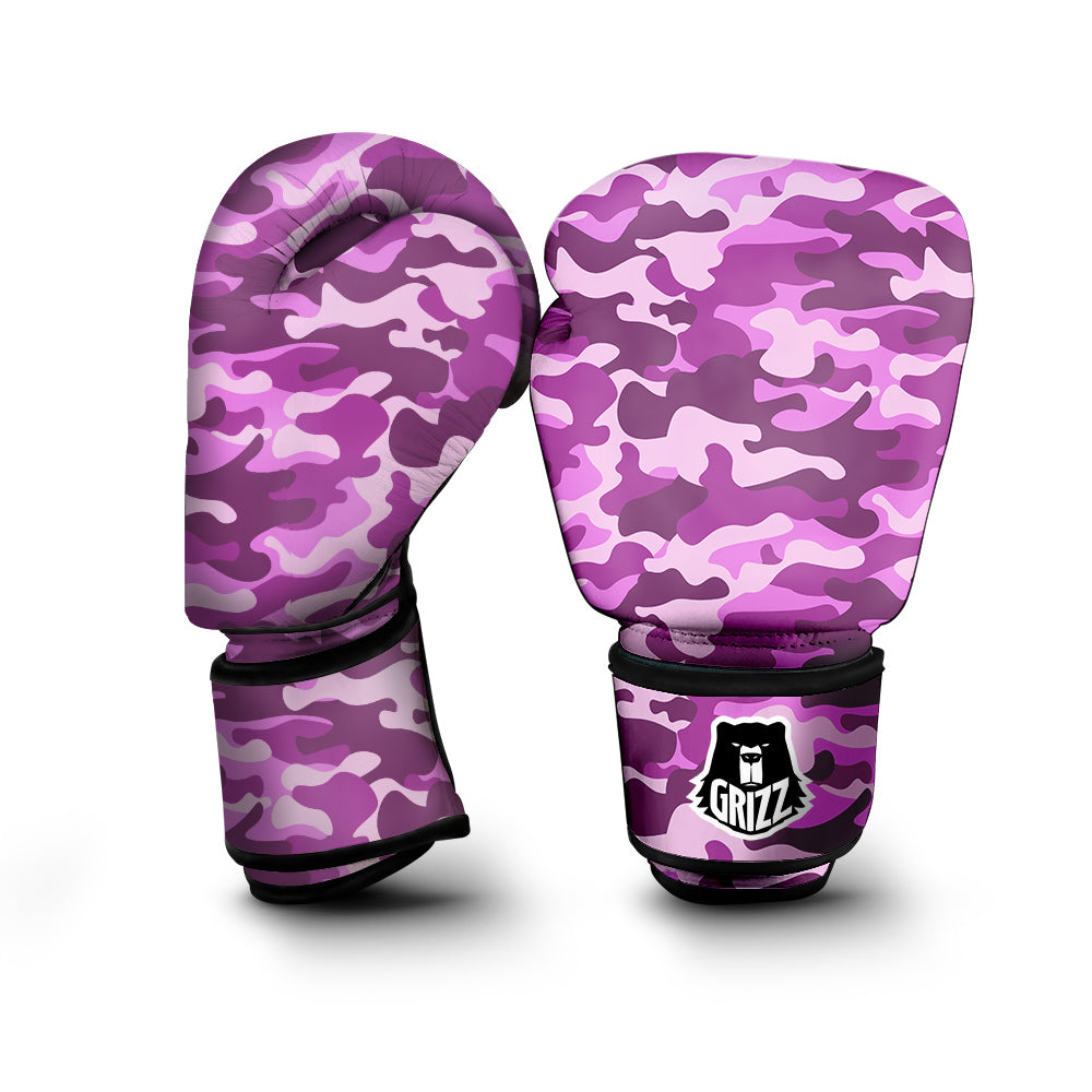 Violet Purple Camo And Camouflage Print Boxing Gloves-grizzshop