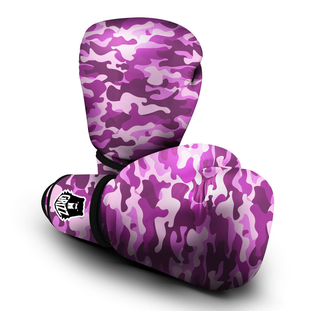 Violet Purple Camo And Camouflage Print Boxing Gloves-grizzshop