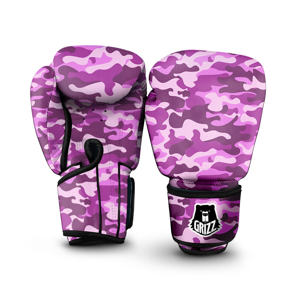 Violet Purple Camo And Camouflage Print Boxing Gloves-grizzshop