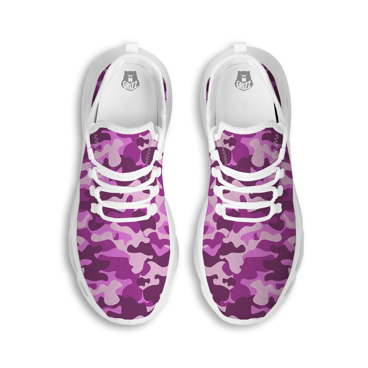 Violet Purple Camo And Camouflage Print White Running Shoes-grizzshop