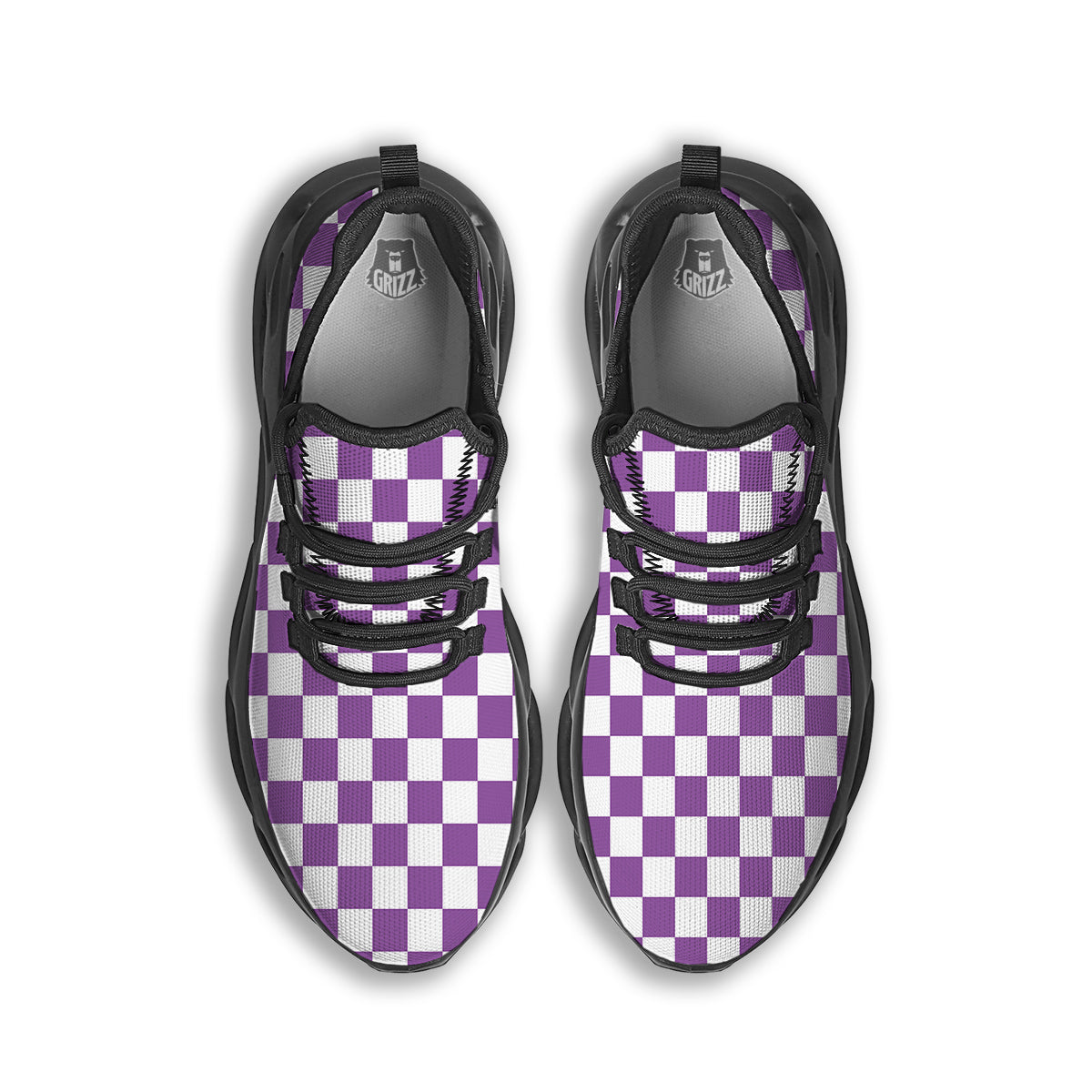 Violet Purple Checkered Flag Print Black Running Shoes-grizzshop
