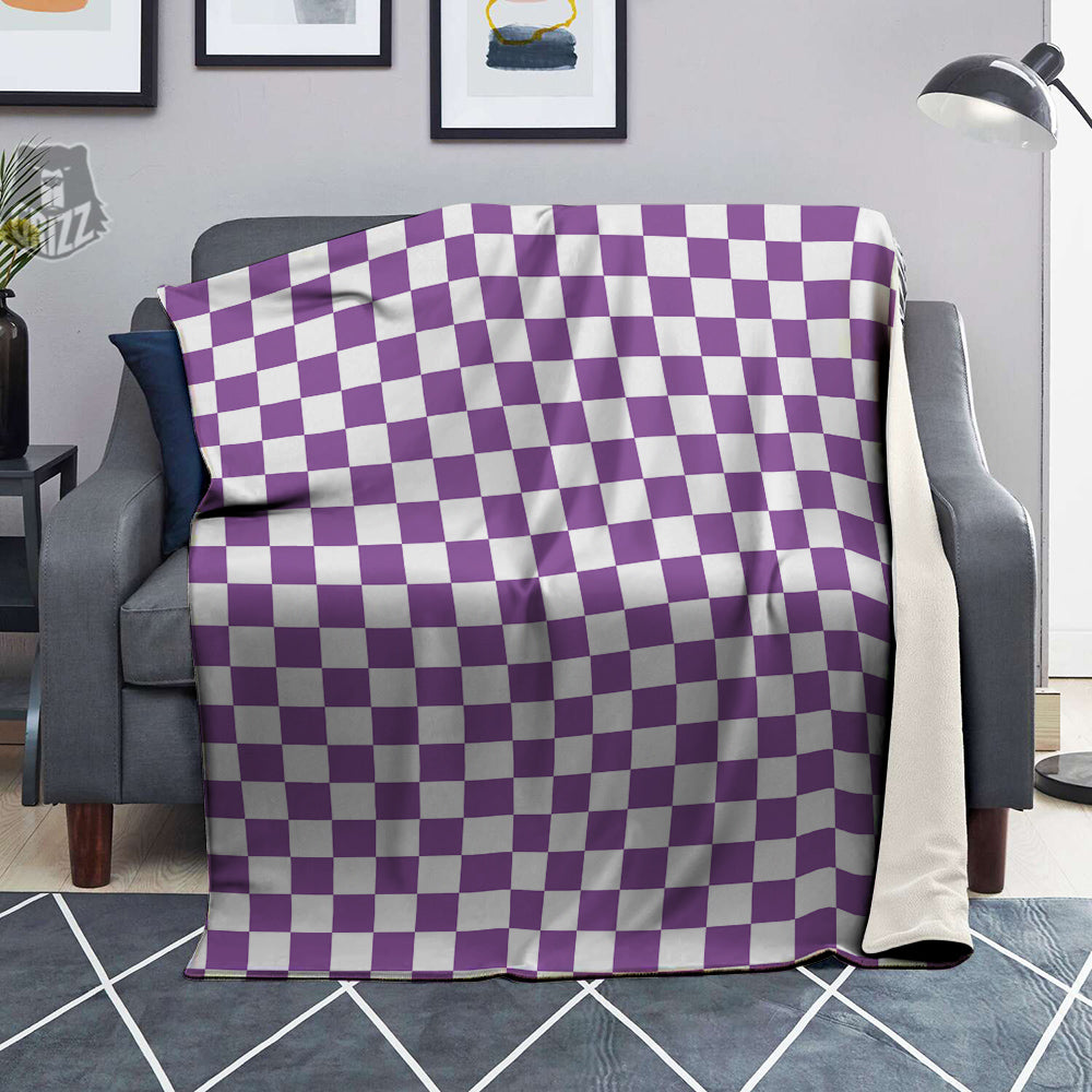 Violet Purple Checkered Flag Print Blanket-grizzshop