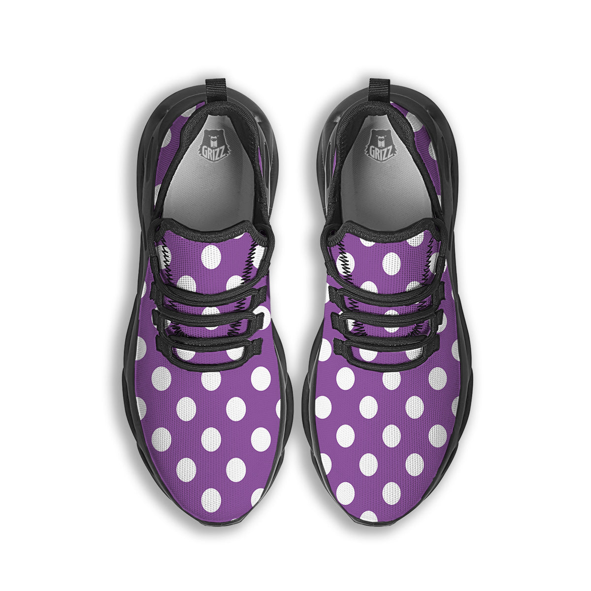 Violet Purple Color Polka Dot Print Pattern Black Running Shoes-grizzshop