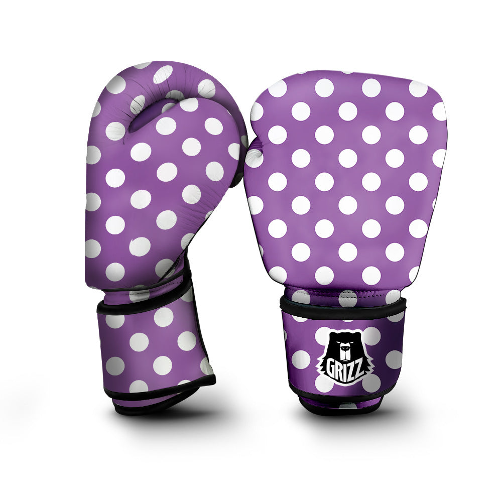 Violet Purple Color Polka Dot Print Pattern Boxing Gloves-grizzshop