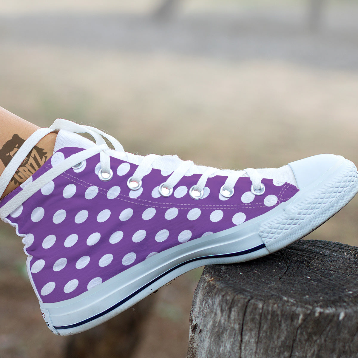 Violet Purple Color Polka Dot Print Pattern White High Top Shoes-grizzshop