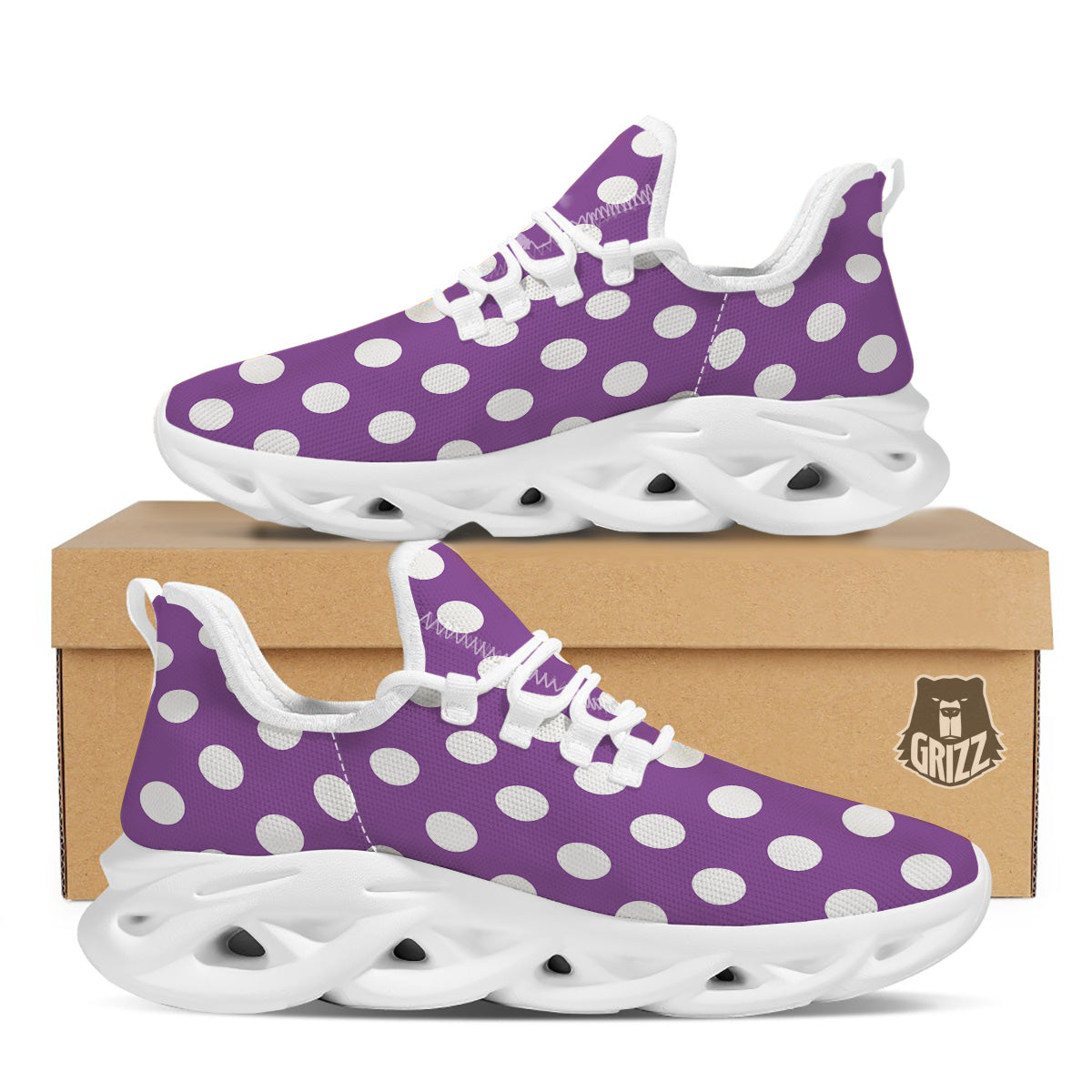Violet Purple Color Polka Dot Print Pattern White Running Shoes-grizzshop