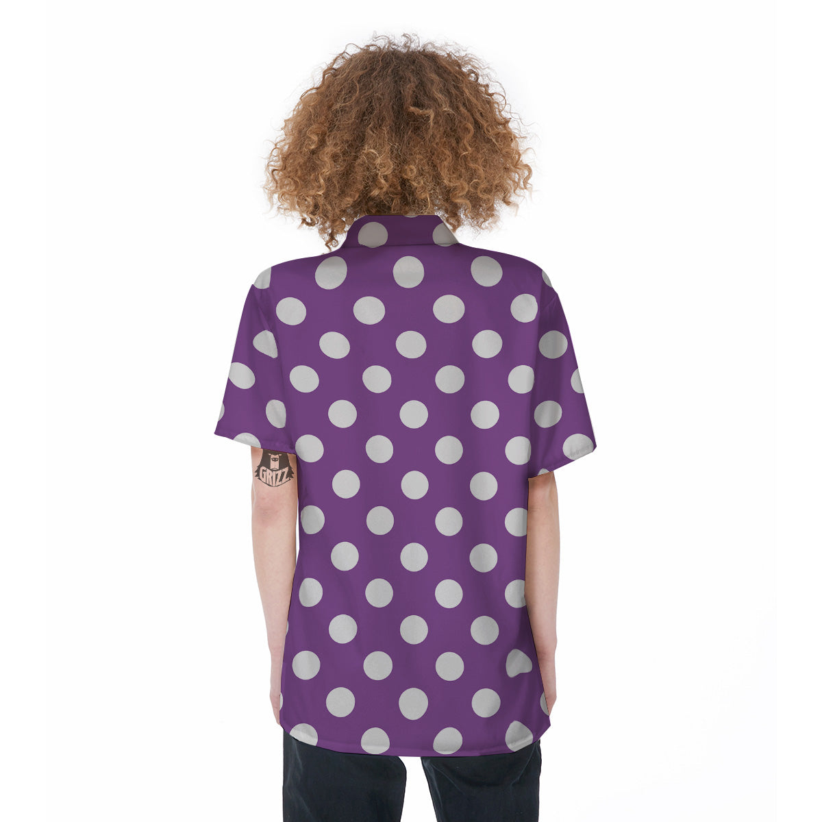 Violet Purple Color Polka Dot Print Pattern Women's Short Sleeve Shirts-grizzshop