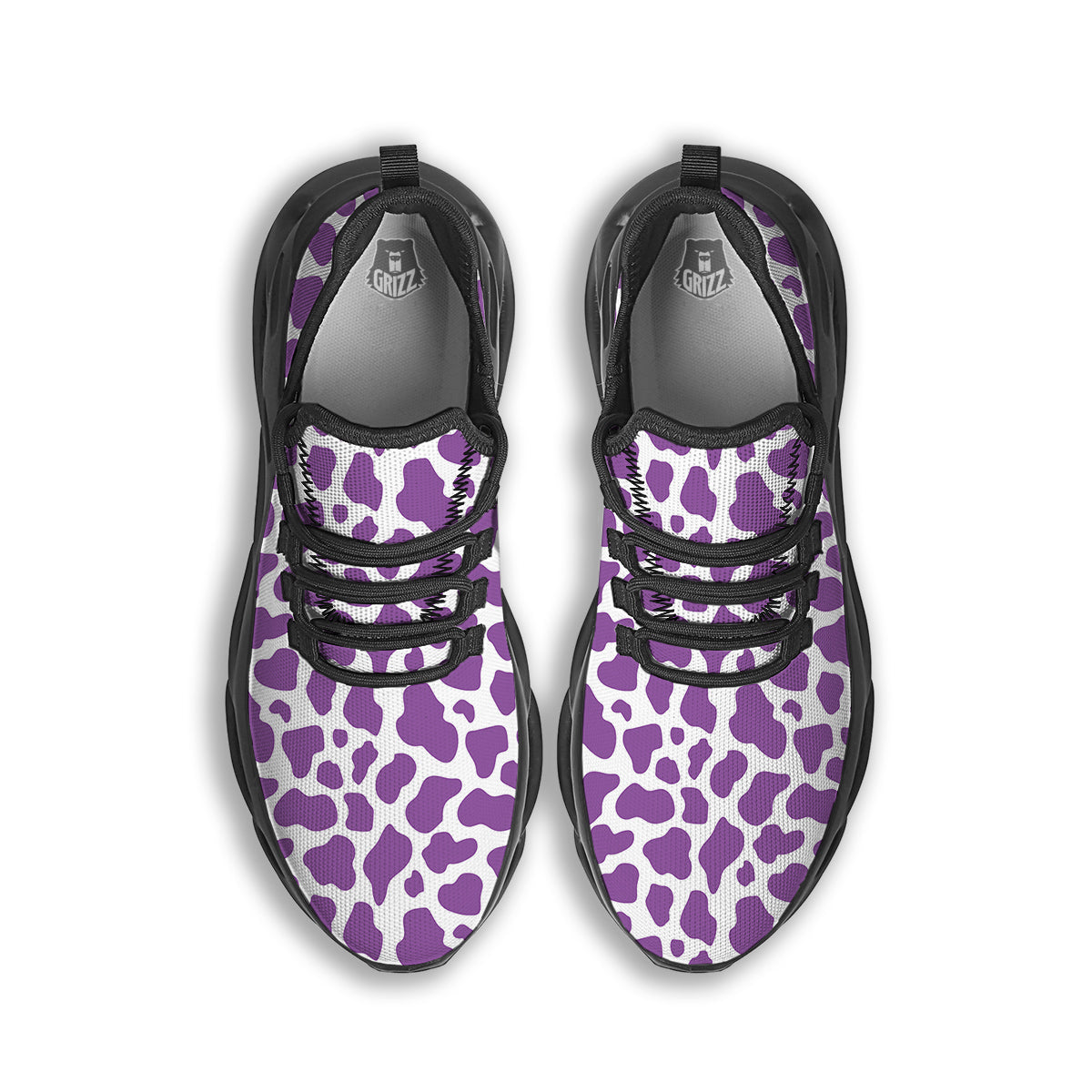 Violet Purple Cow Print Pattern Black Running Shoes-grizzshop
