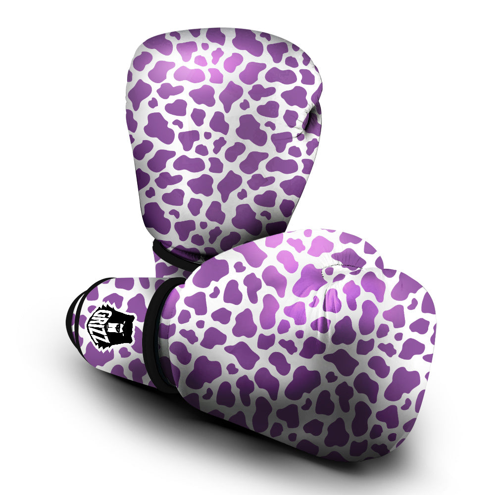 Violet Purple Cow Print Pattern Boxing Gloves-grizzshop